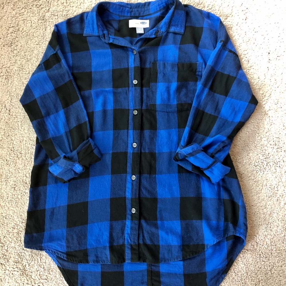 Old Navy Blue and Black Checkered Flannel Shirt.